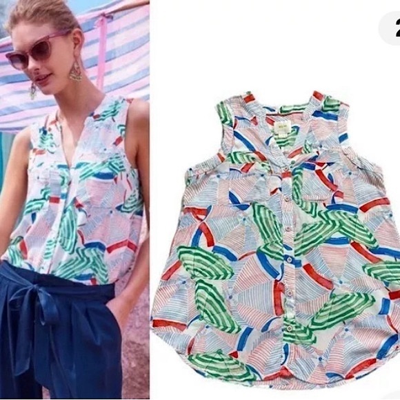 Anthropologie Maeve Women Sunseeker Umbrella Print Top Sleeveless Blouse Tank - Picture 11 of 12